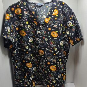 Colorful Skeleton Print Women's Scrub Top